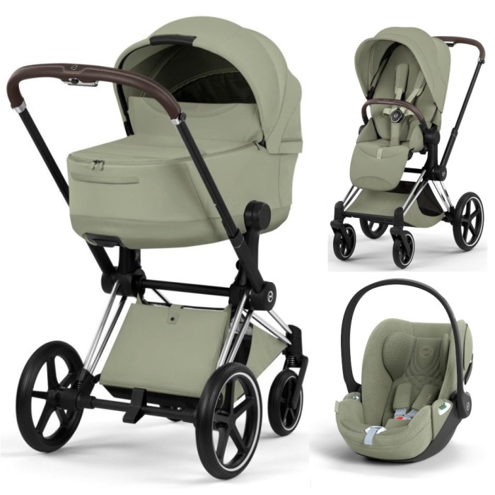 Cybex Priam 3 in 1 Sage Green Style Collection chassis Chrome 5.0 car seat Cloud T plus