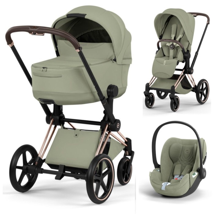 Cybex Priam 3 in 1 Sage Green Style Collection chassis Rosegold 5.0 car seat Cloud T plus