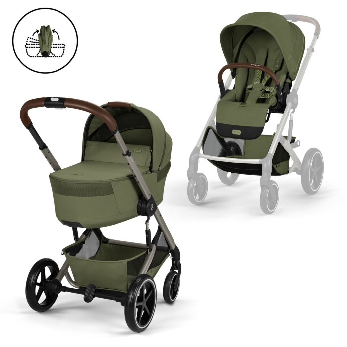 Коляска Cybex Balios S Lux Taupe 2 в 1 Moss Green (люлька складана)