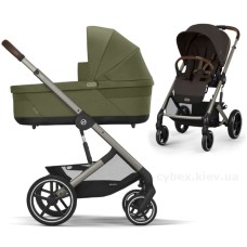 Коляска Cybex Balios S Lux Taupe 2 в 1 Chocolate Brown люлька Moss Green
